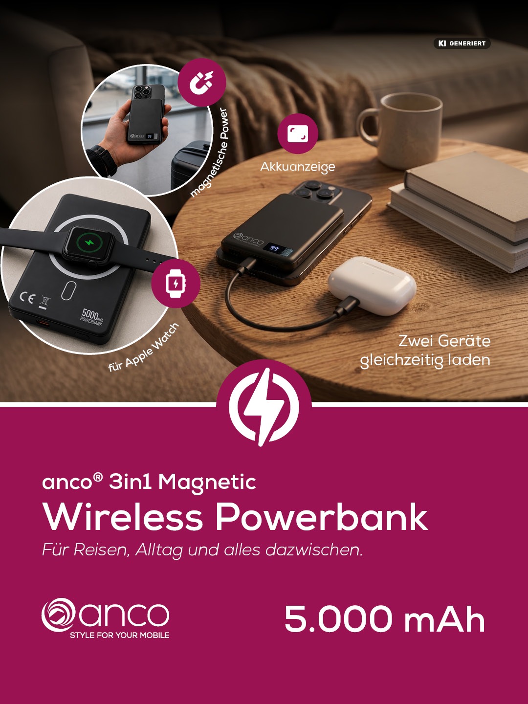 anco® 3in1 Magnetic Wireless Powerbank