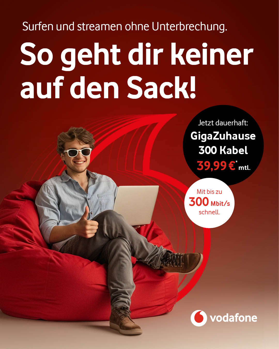 Vodafone GigaZuhause 300 Kabel für dauerhaft 39,99 € mtl.