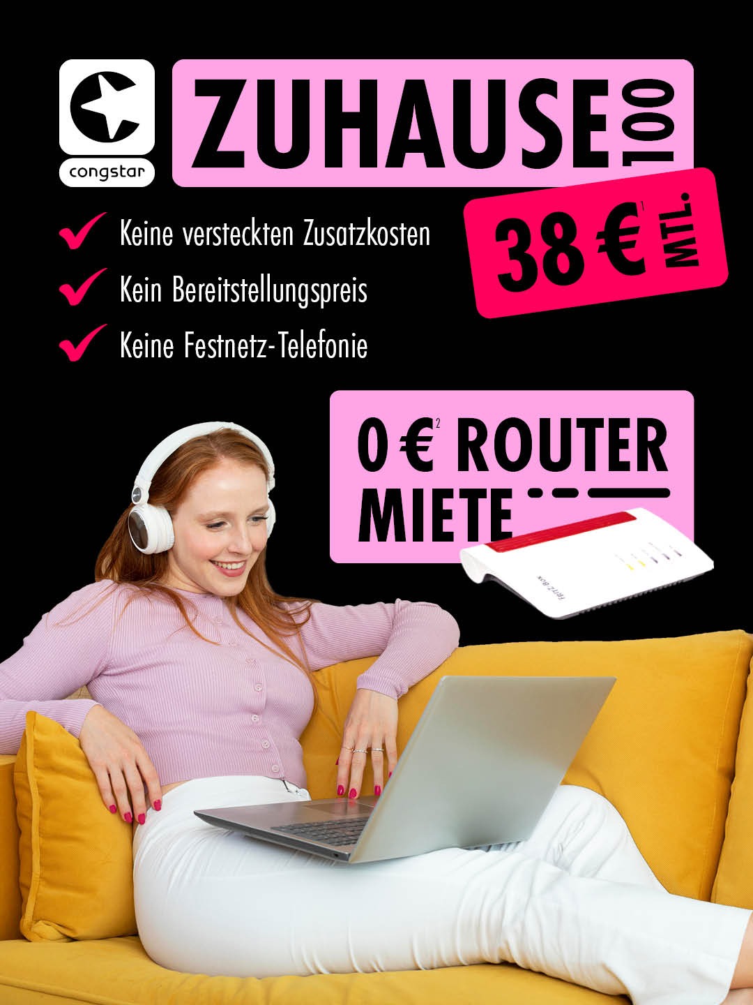 Congstar Zuhause 100 für mtl. 38 € ohne Routermiete