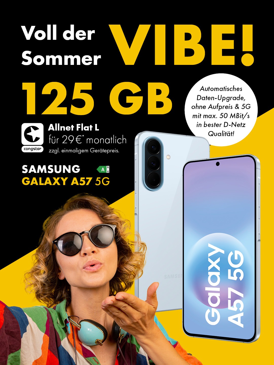 congstar Allnet Flat L mit 125 GB Datenvolumen und dem Samsung Galaxy A57 5G