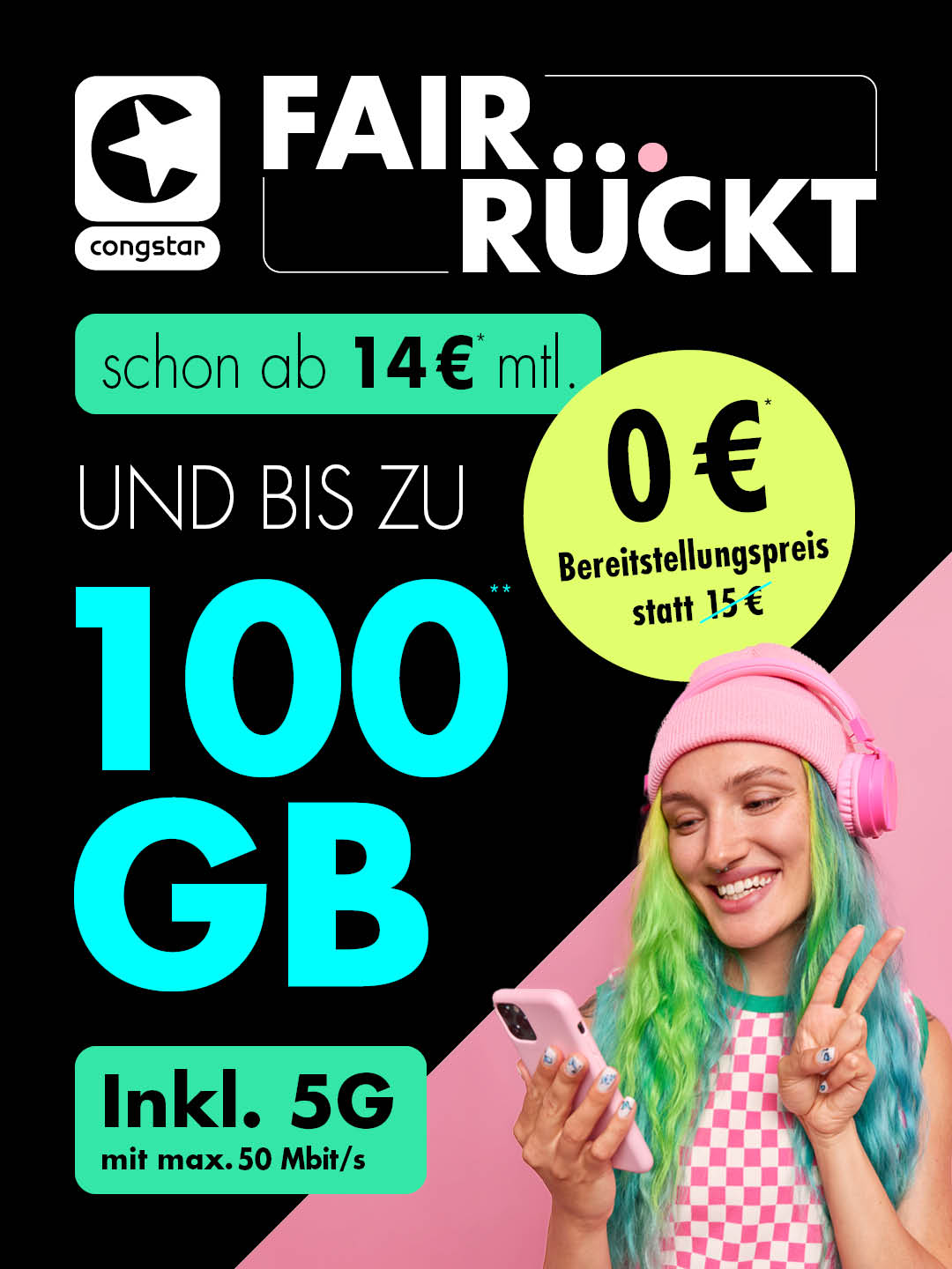 congstar Tarife - schon ab 14 € mtl.* und mit bis zu 100 GB inkl. 5G,