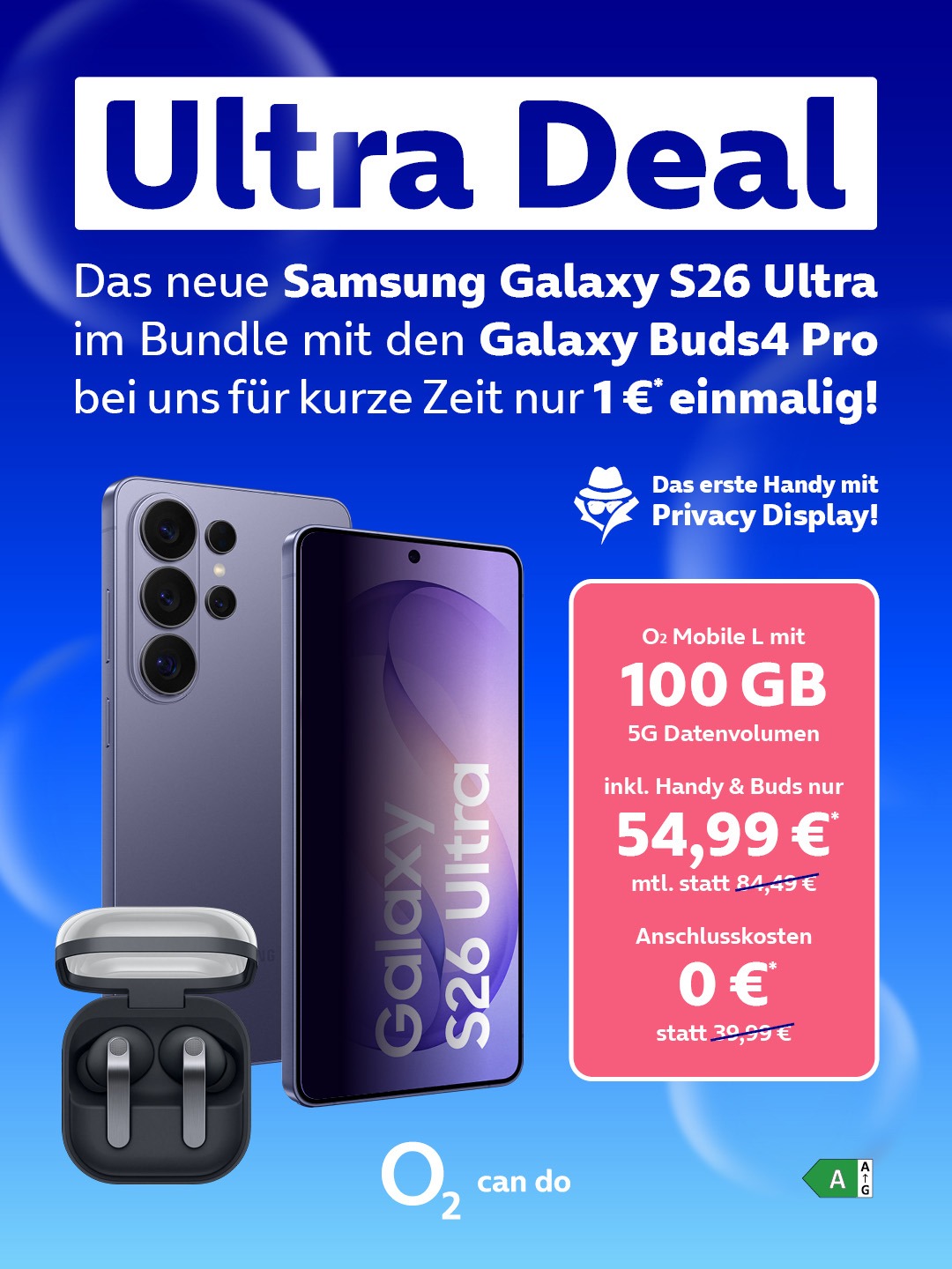 O2 Ultra-Deal mit dem Samsung Galaxy S26 Ultra - 100 GB für 54,99 €