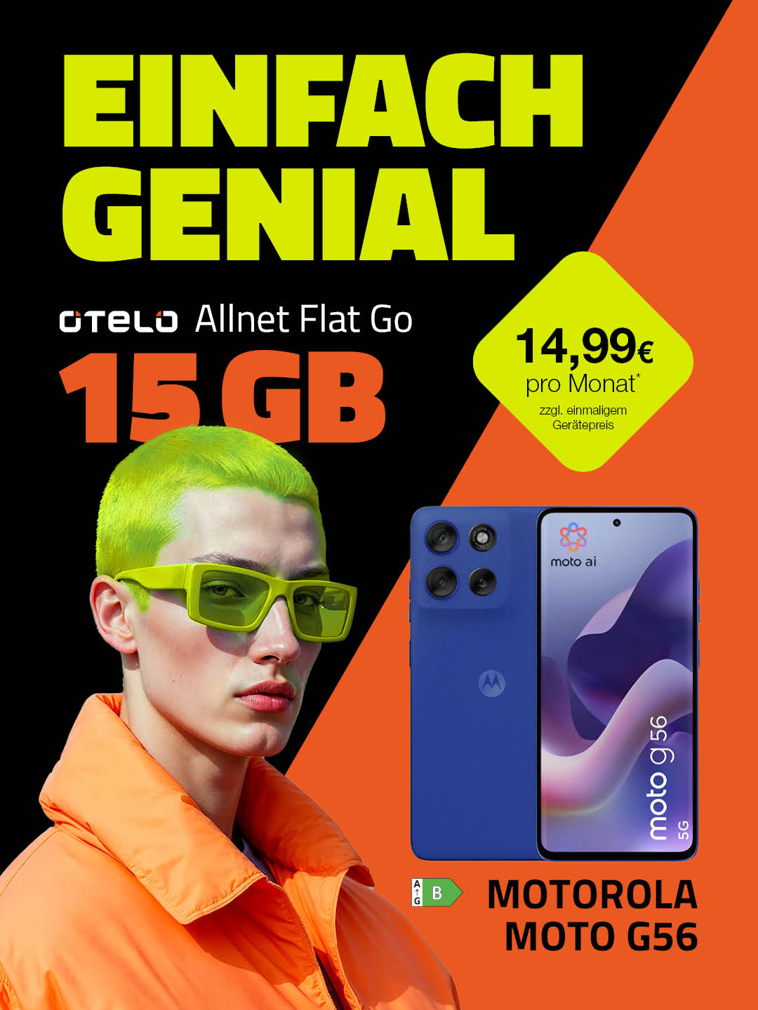 Otelo Allnet Flat Go mit 15 GB für nur 14,99 € im Monat zusammen mit dem Motorola Moto G56