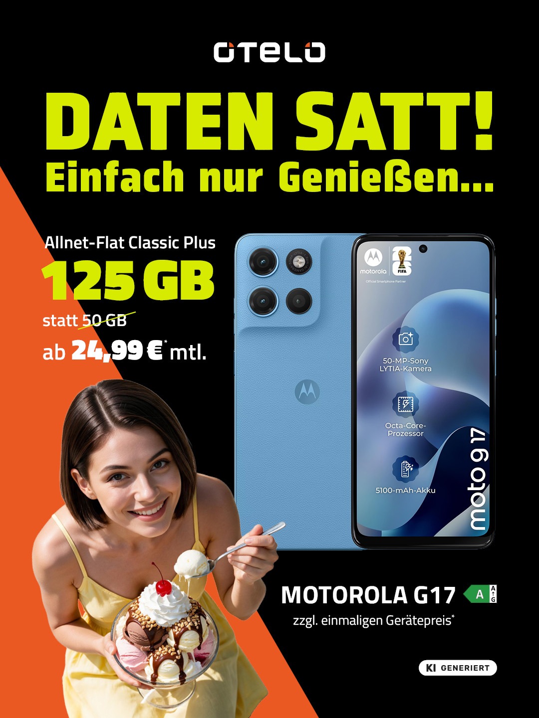 otelo Allnet Flat Classic Plus mit 125 GB Datenvolumen und dem Motorola Moto G17