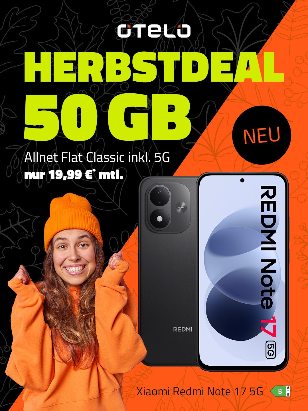 otelo Allnet Flat Classic mit 50 GB Datenvolumen un dem Xiaomi Redm Note 17 5G